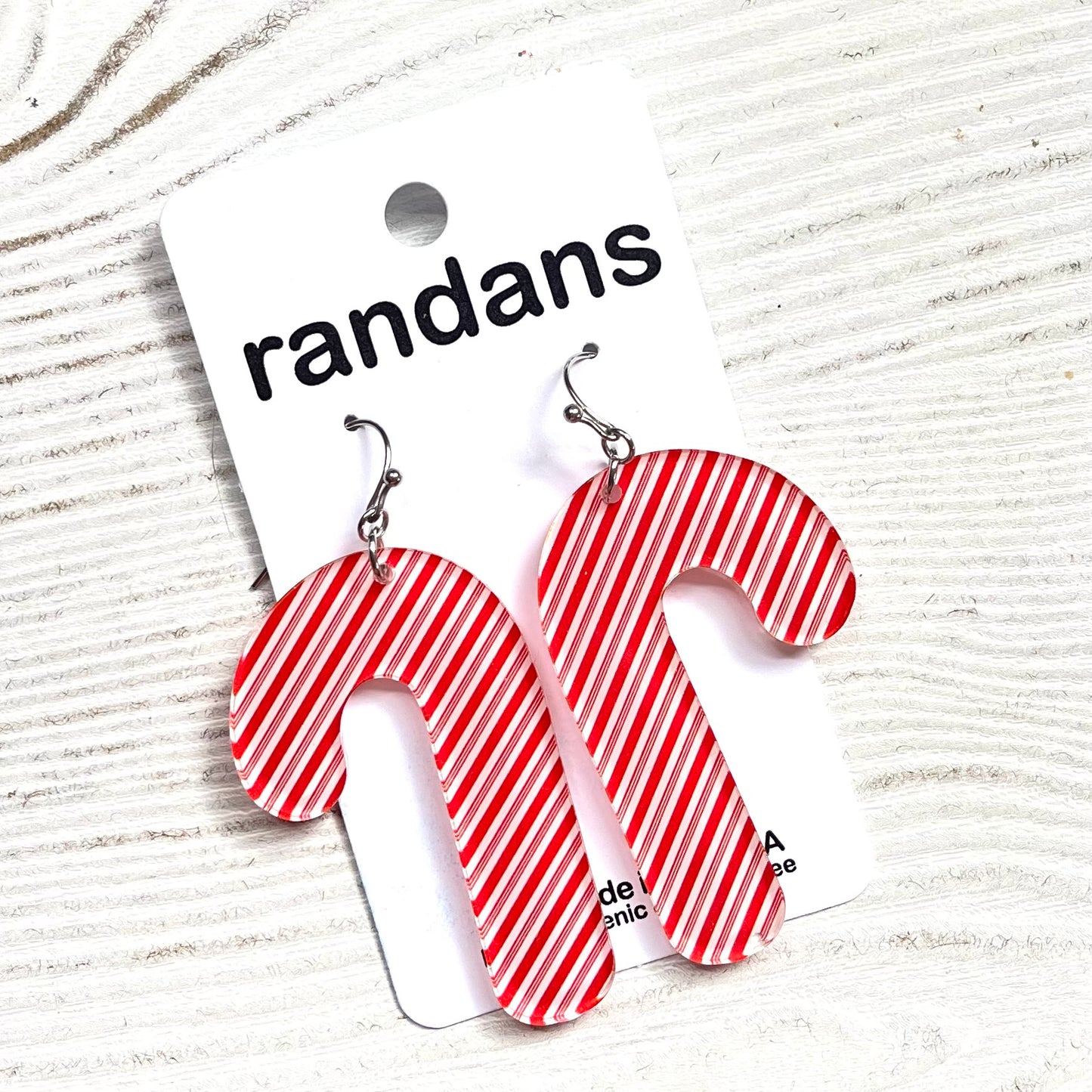 Christmas shapes- candy cane - Frameless Dangles - 3 Pair