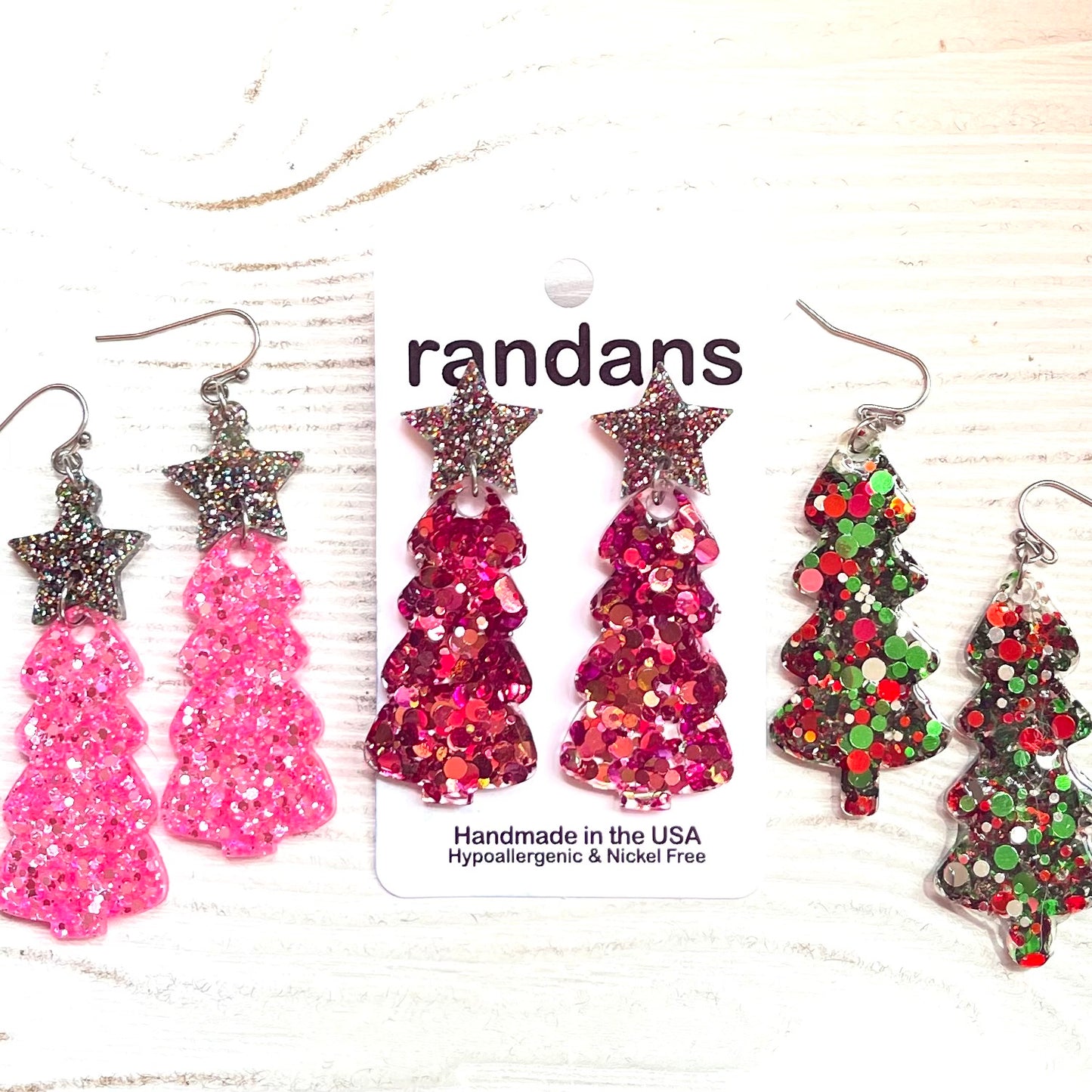 Christmas shapes- tree with star - Frameless Dangles - 3 Pair