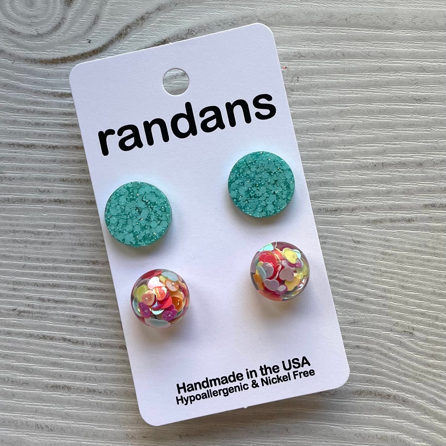 Heart ball studs with turquoise 2 pair pack