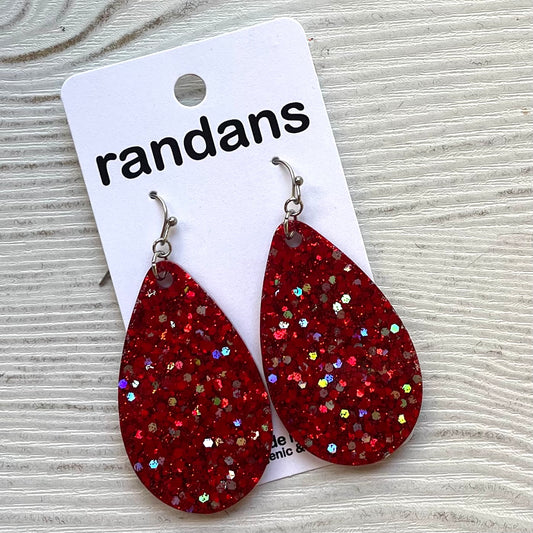 Red 2 glitter dangle earrings