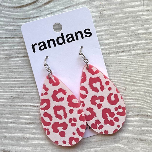 Pink and white leopard dangle earrings