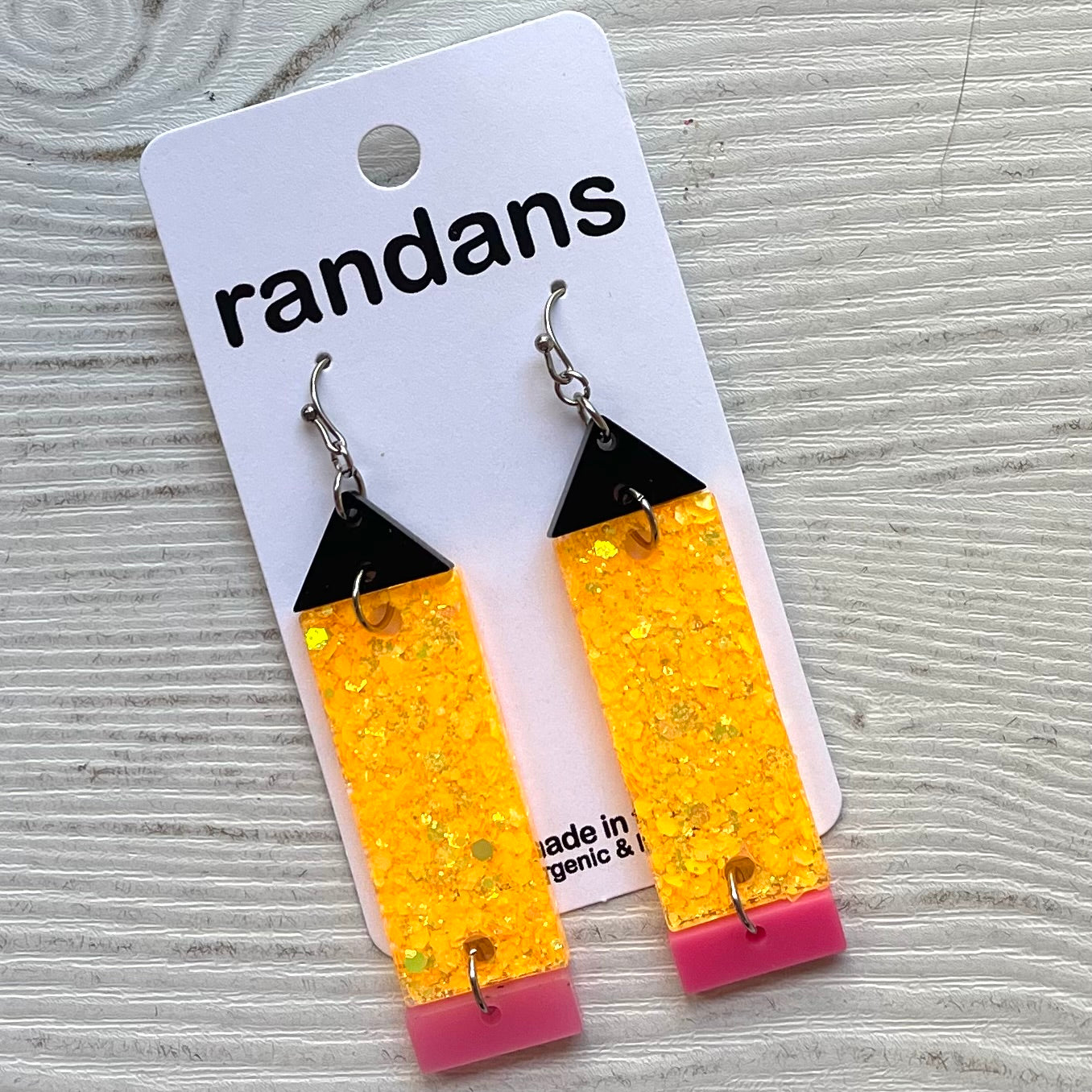 Pencil glitter dangle earrings
