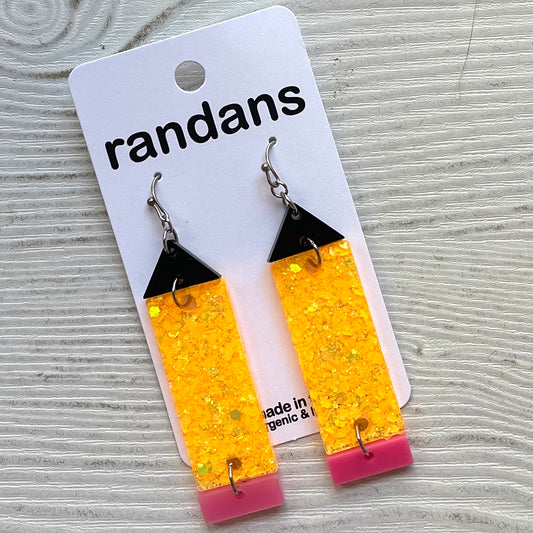 Pencil glitter dangle earrings