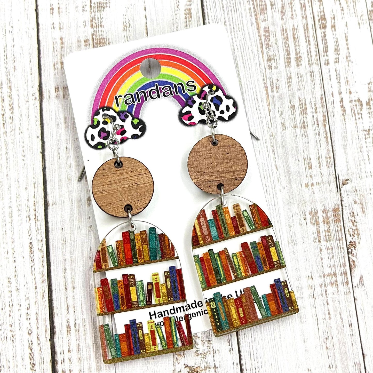 Tiered Wood Arched Bookcase Dangle Earrings - 3 Pair