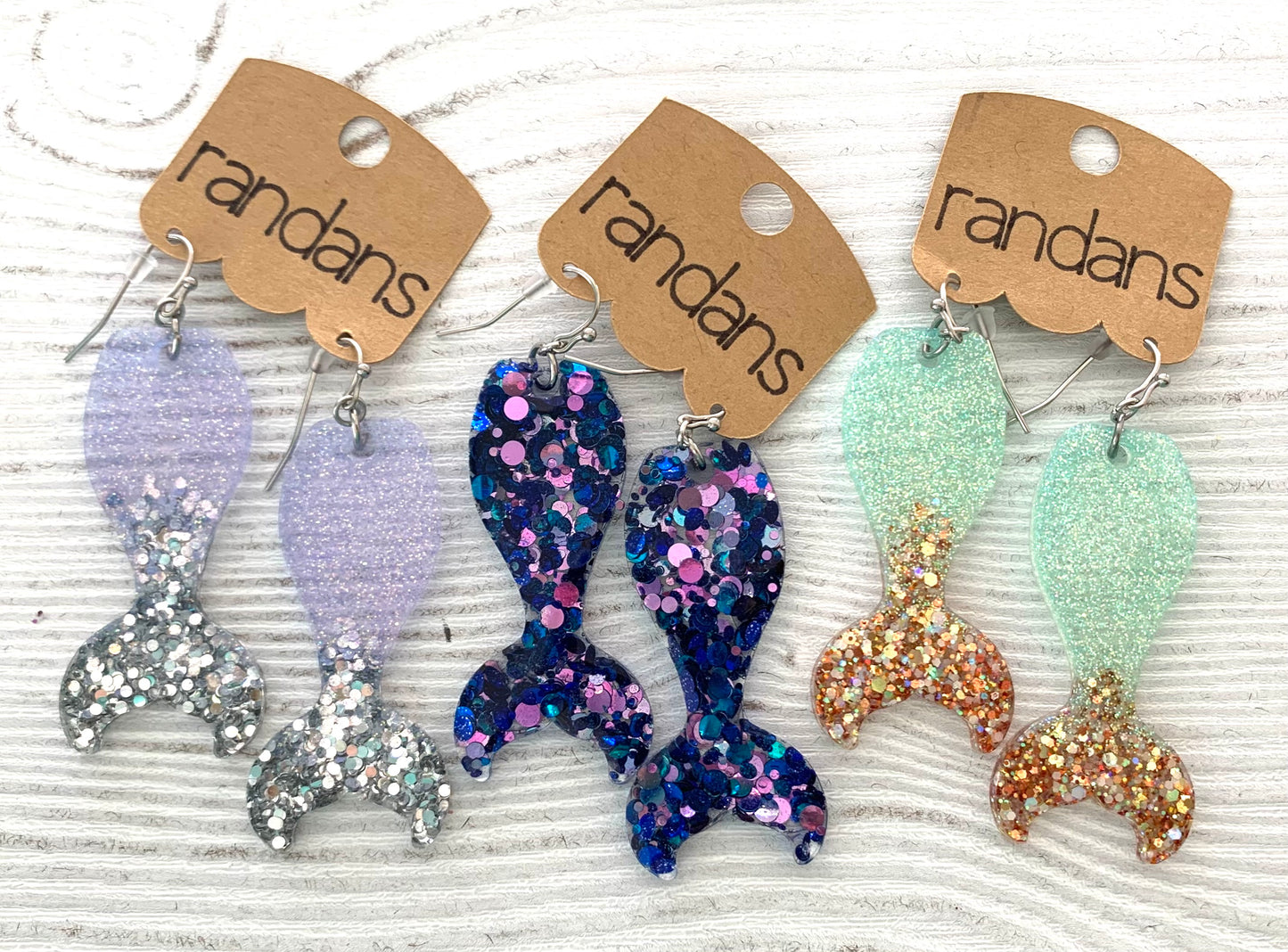 Mermaid Frameless Dangles - 3 pair, pick your color made to order
