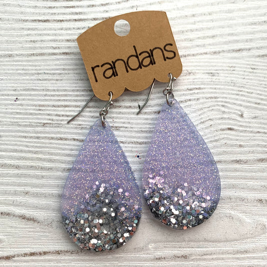 Large frameless dangle - 3 pair - dipped periwinkle silver