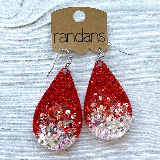 Large frameless dangle - 3 pair - dipped red/silver