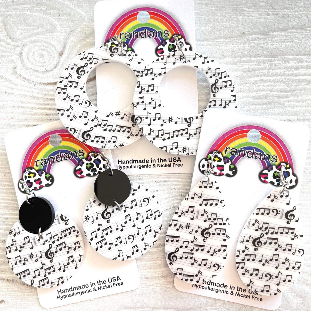 Music Notes Print Earrings - 3 Pair - Choose Your Style