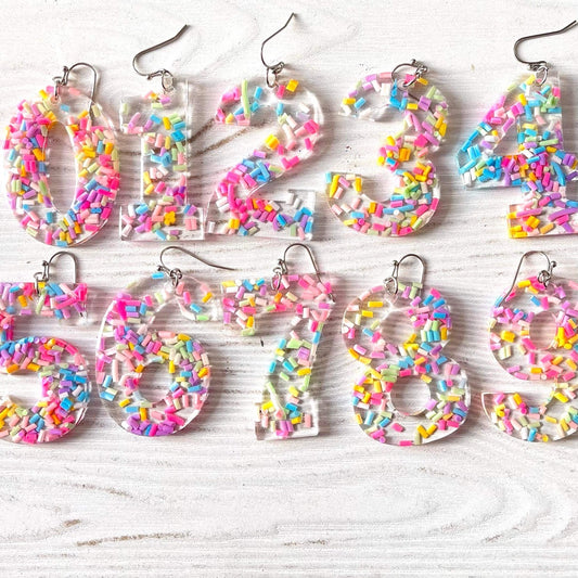 Clear Confetti Sprinkle Number Dangles Set - Made to Order