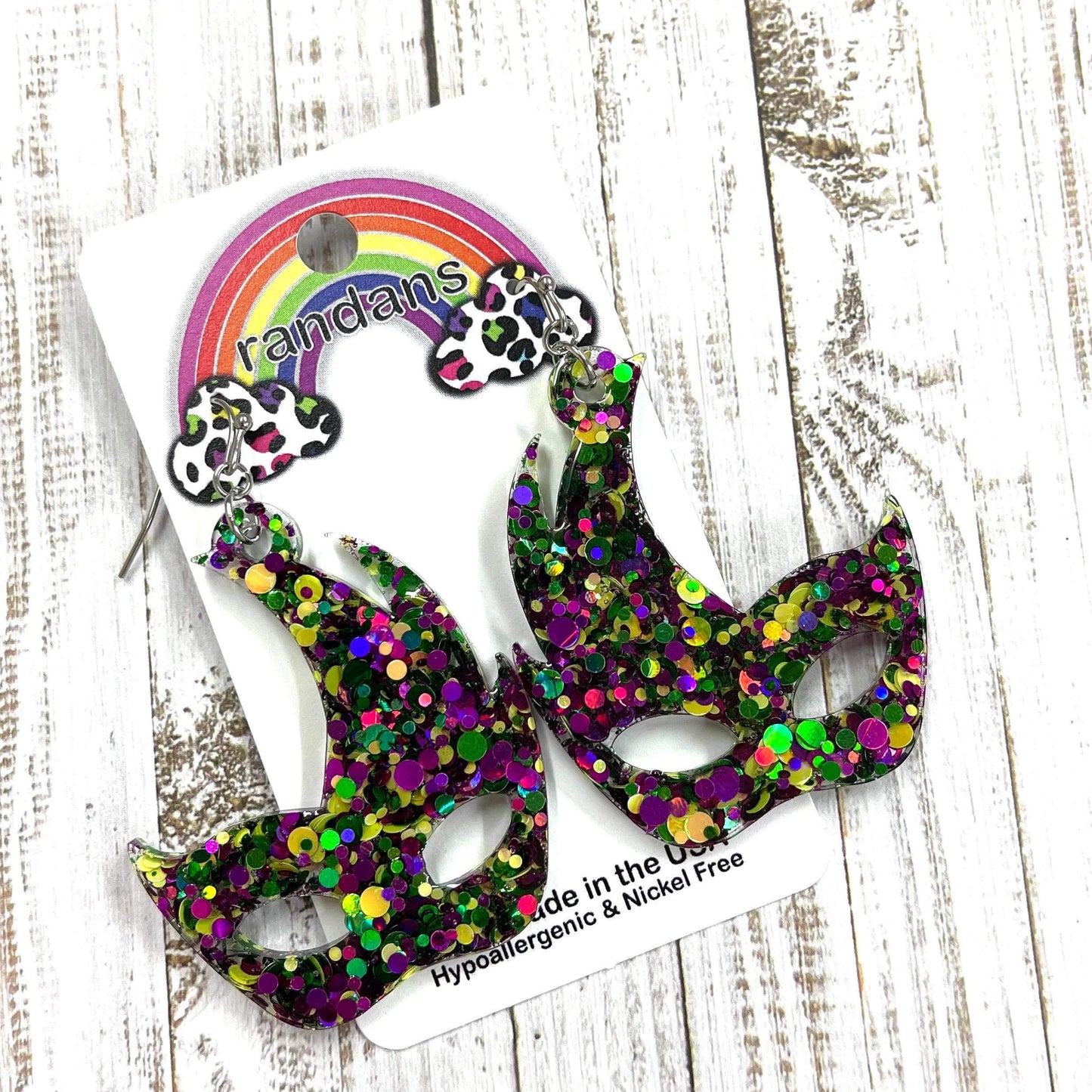 Mardi Gras Masks Frameless Dangles - 3 Pair - Pick Your Color